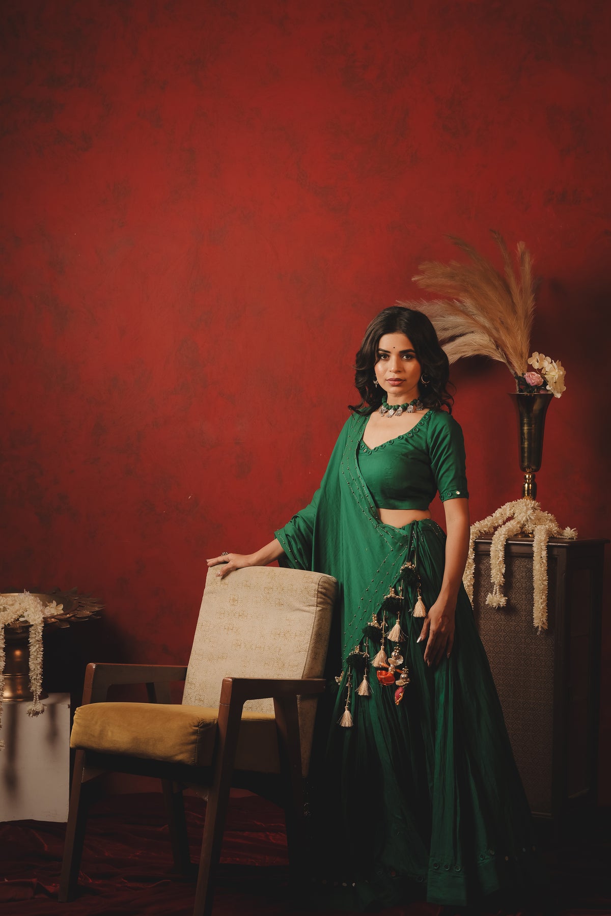 Dark Green Plain Choli Set