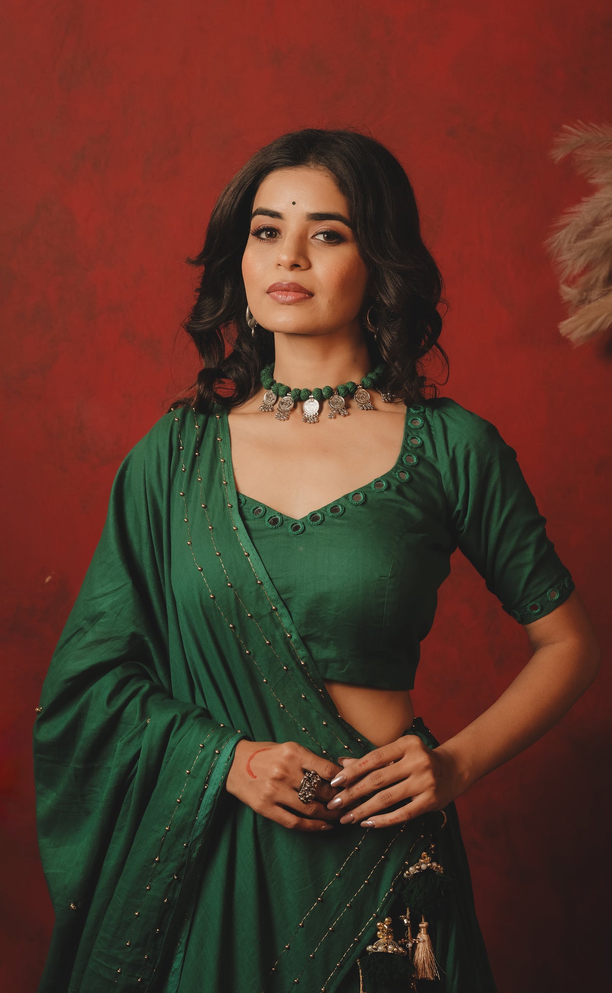 Dark Green Plain Choli Set