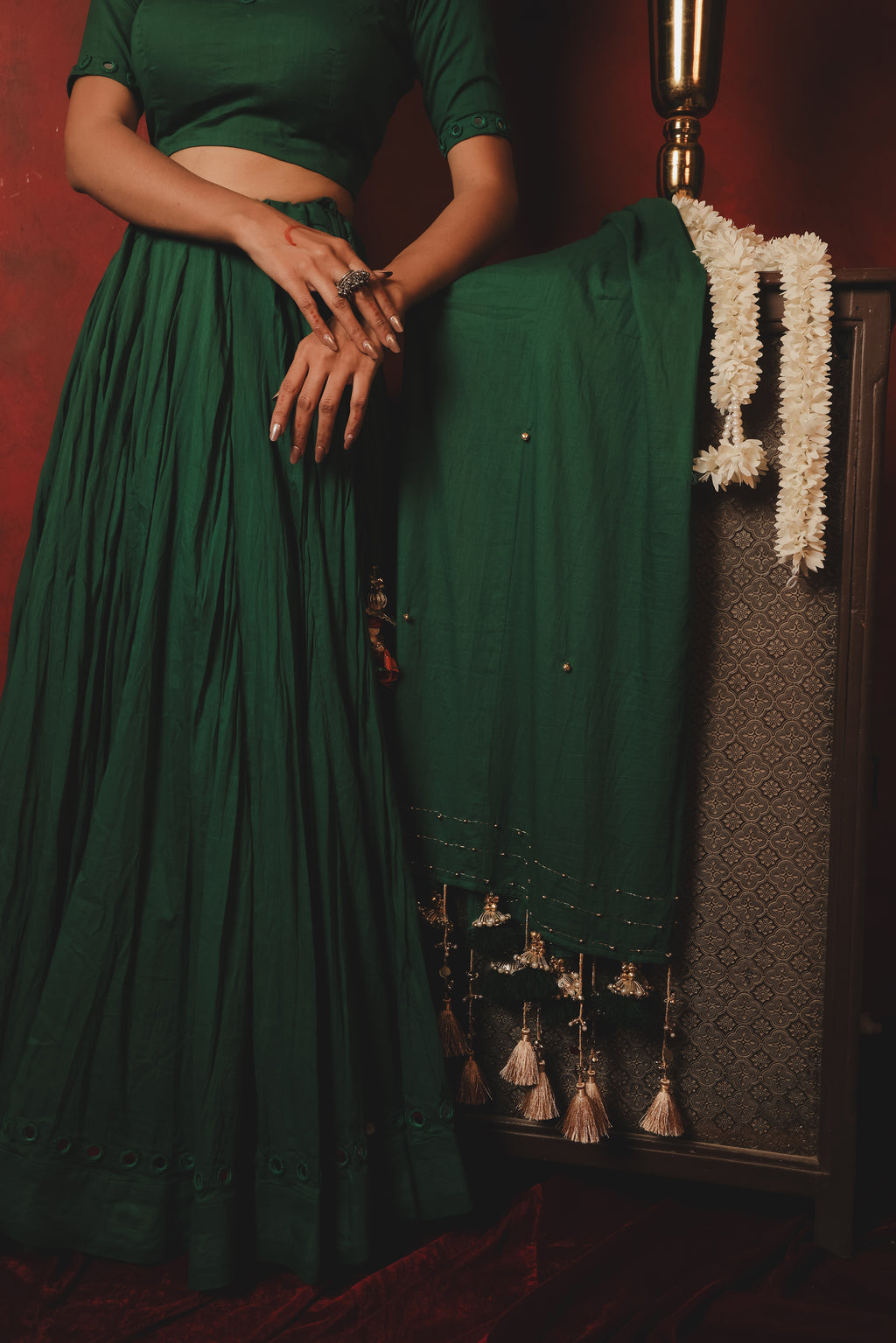 Dark Green Plain Choli Set