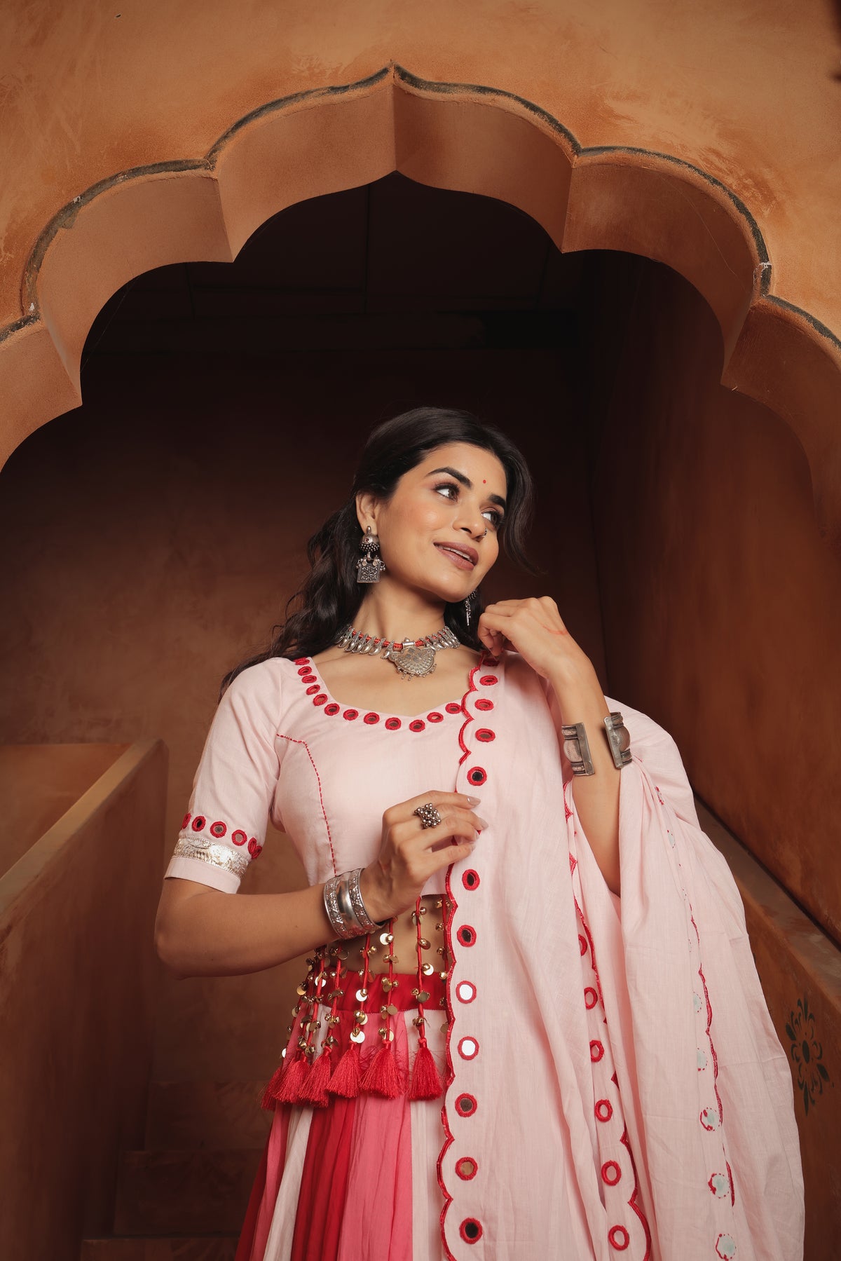 3 Colour ( Red - Pink - White ) Choli Set