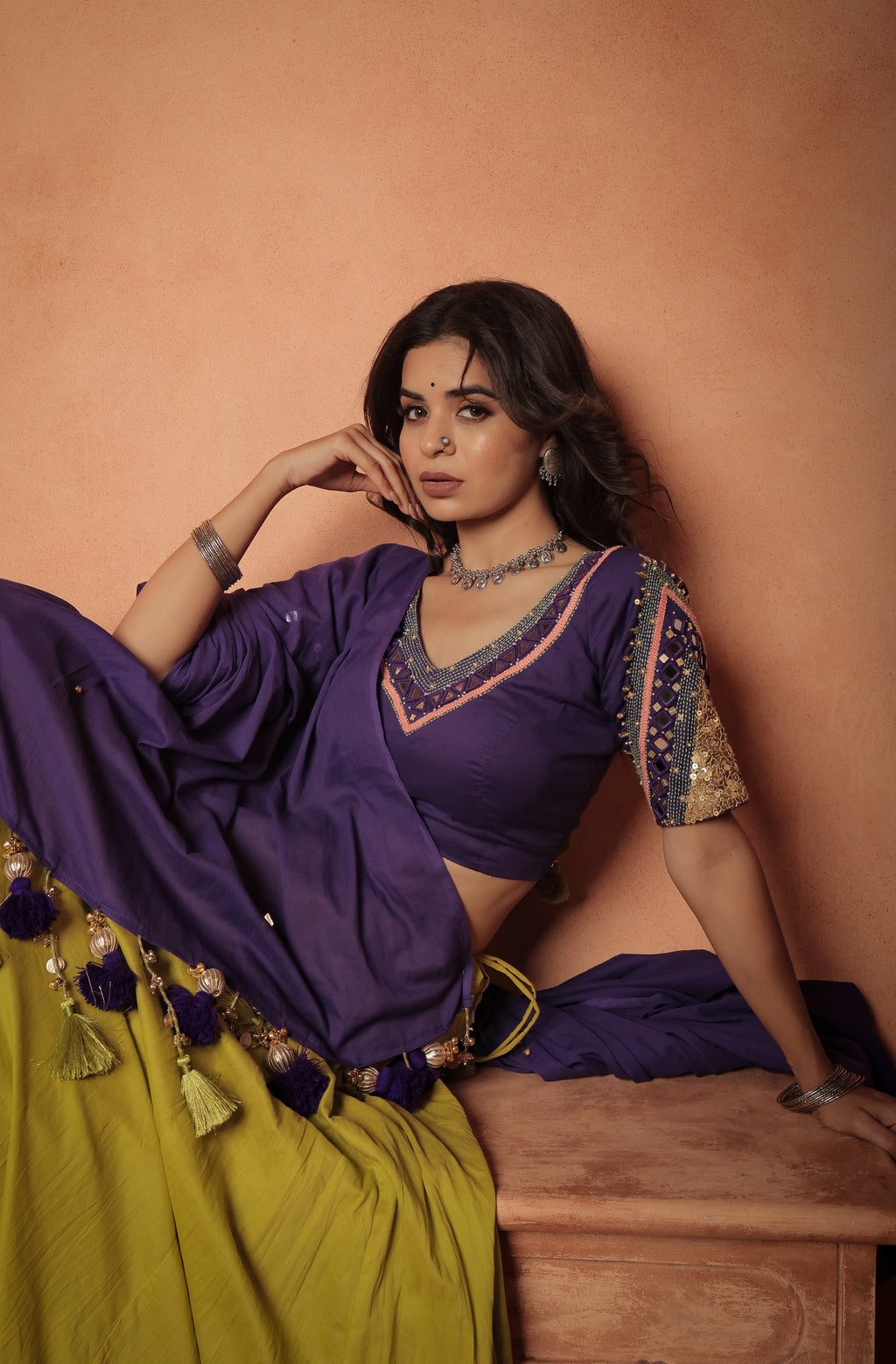 Green Skirt Plain Choli Set