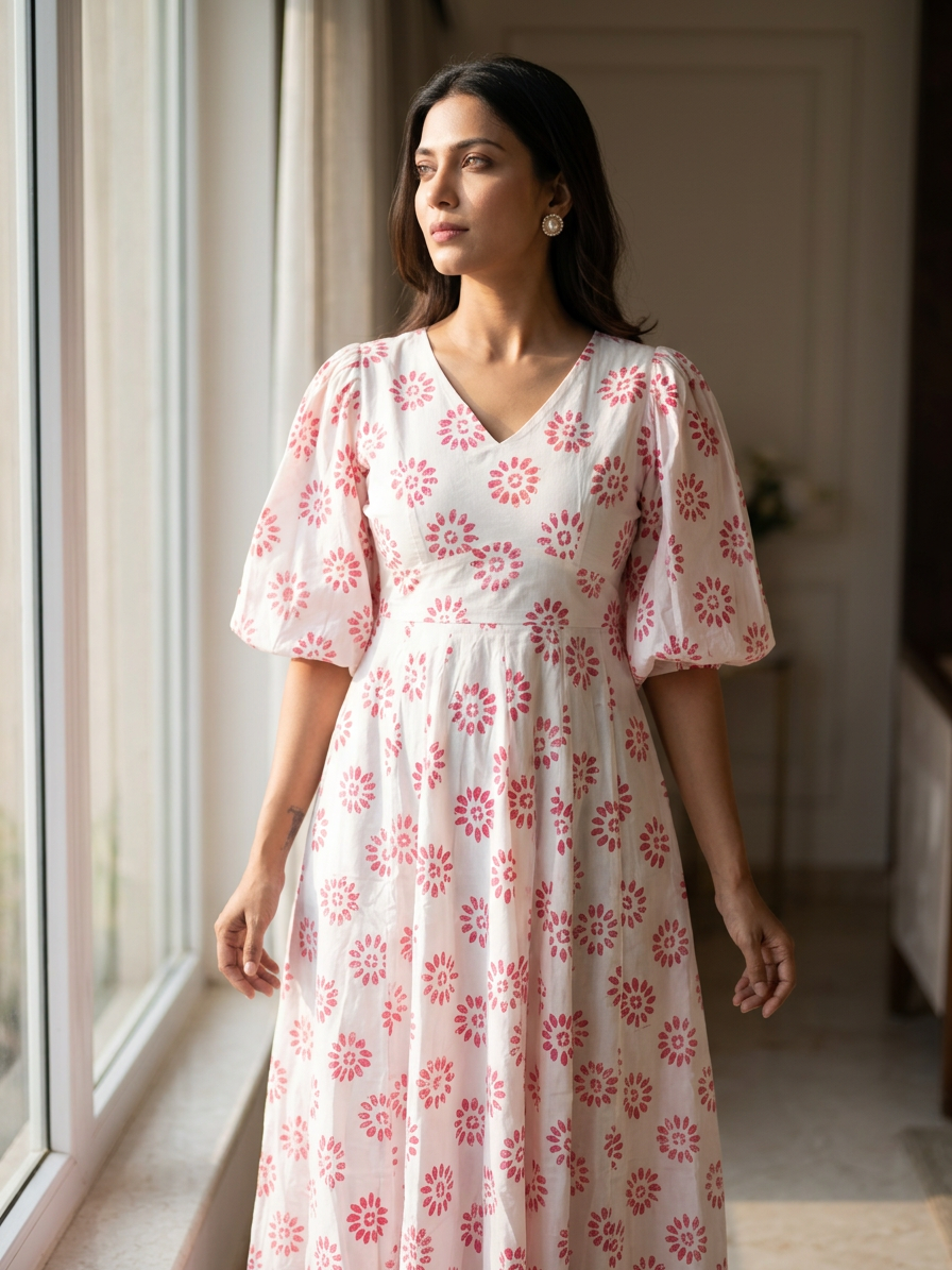 White Bubble Print Dress